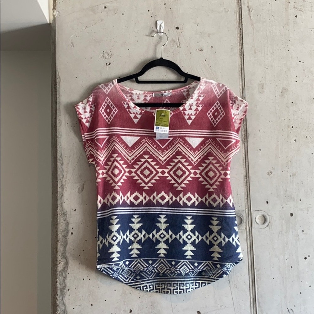 Red and Blue Aztec Print Top | Size M